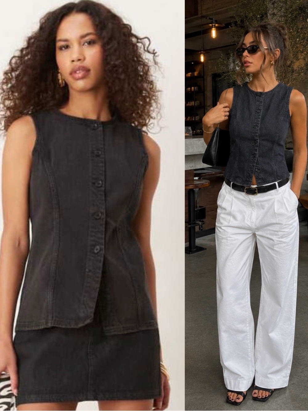 Abercrombie & Fitch Black Wash Denim Vest Top Button Front Sleeveless Size Small
